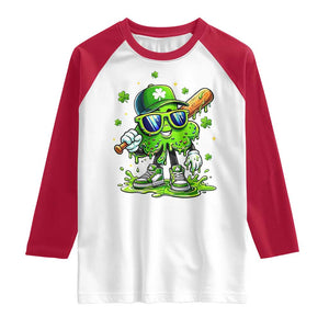 Funny St Patricks Day Clover Baseball Player Gift Raglan Shirt TS12 White Red Print Your Wear