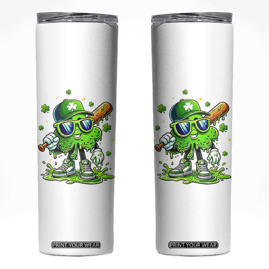 Funny St Patricks Day Clover Baseball Player Gift Skinny Tumbler TS12 White Print Your Wear