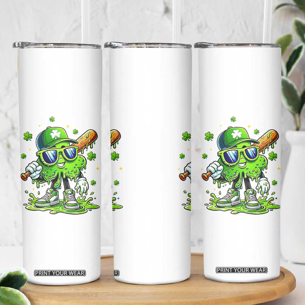 Funny St Patricks Day Clover Baseball Player Gift Skinny Tumbler TS12 Print Your Wear