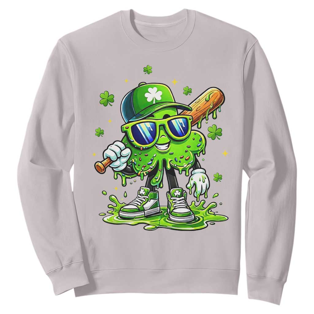 Funny St Patricks Day Clover Baseball Player Gift Sweatshirt TS12 Ice Gray Print Your Wear