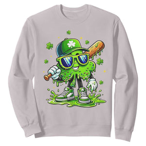 Funny St Patricks Day Clover Baseball Player Gift Sweatshirt TS12 Ice Gray Print Your Wear