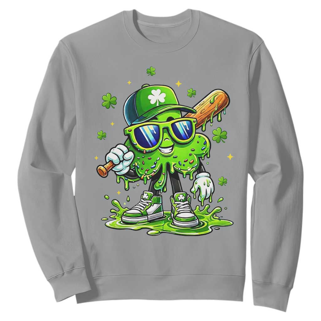 Funny St Patricks Day Clover Baseball Player Gift Sweatshirt TS12 Sport Gray Print Your Wear