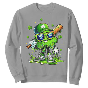 Funny St Patricks Day Clover Baseball Player Gift Sweatshirt TS12 Sport Gray Print Your Wear