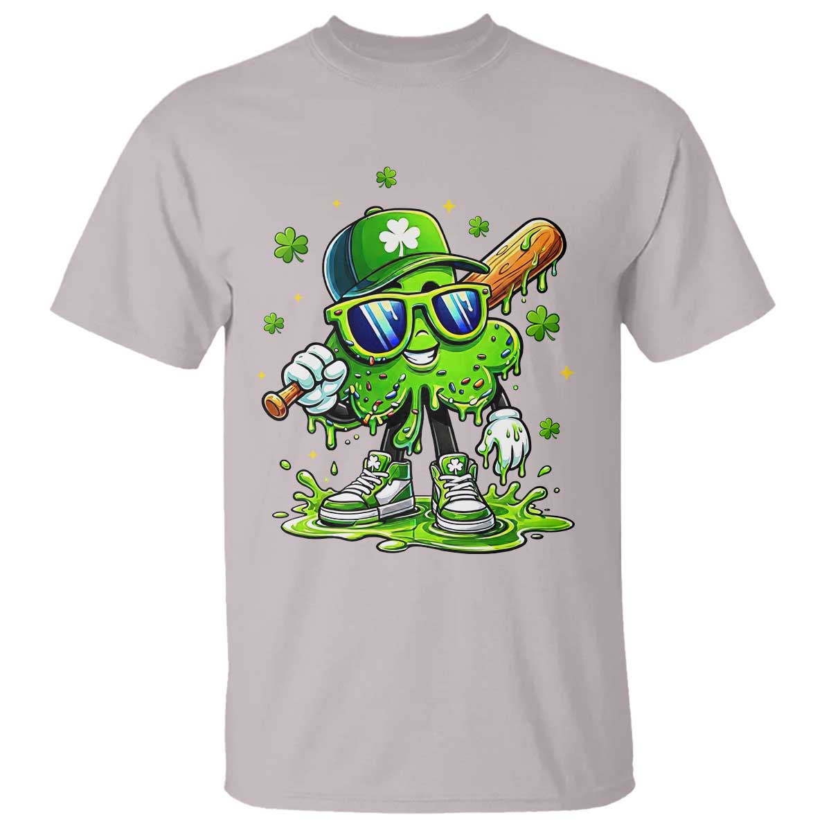Funny St Patricks Day Clover Baseball Player Gift T Shirt TS12 Ice Gray Print Your Wear