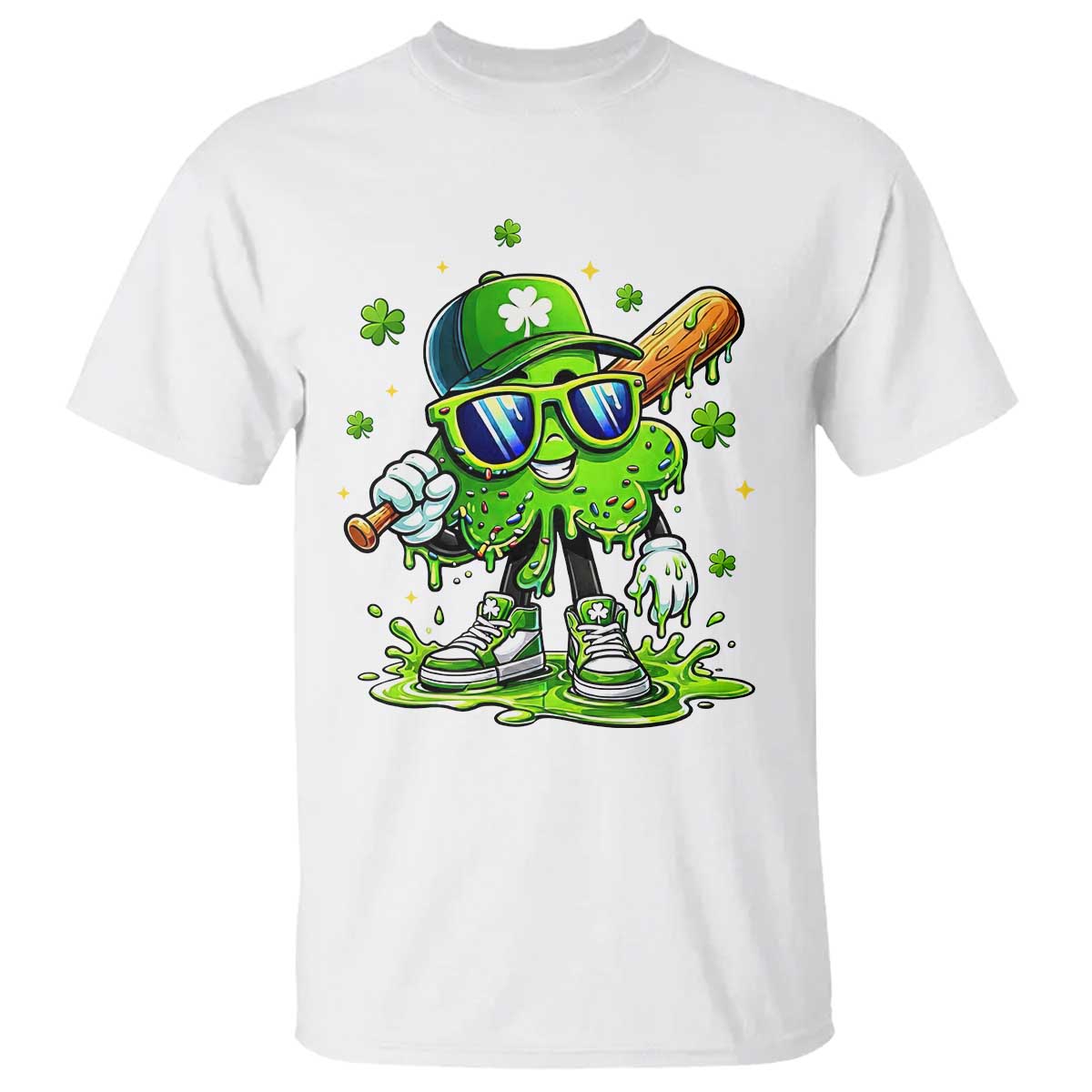 Funny St Patricks Day Clover Baseball Player Gift T Shirt TS12 White Print Your Wear