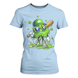 Funny St Patricks Day Clover Baseball Player Gift T Shirt For Women TS12 Light Blue Print Your Wear