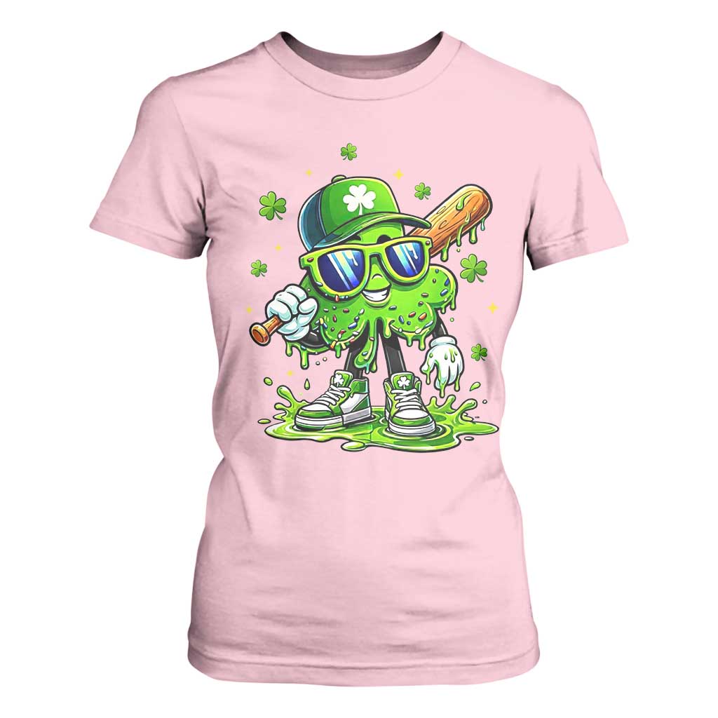 Funny St Patricks Day Clover Baseball Player Gift T Shirt For Women TS12 Light Pink Print Your Wear