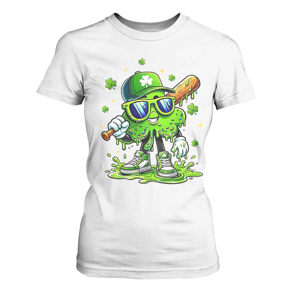 Funny St Patricks Day Clover Baseball Player Gift T Shirt For Women TS12 White Print Your Wear