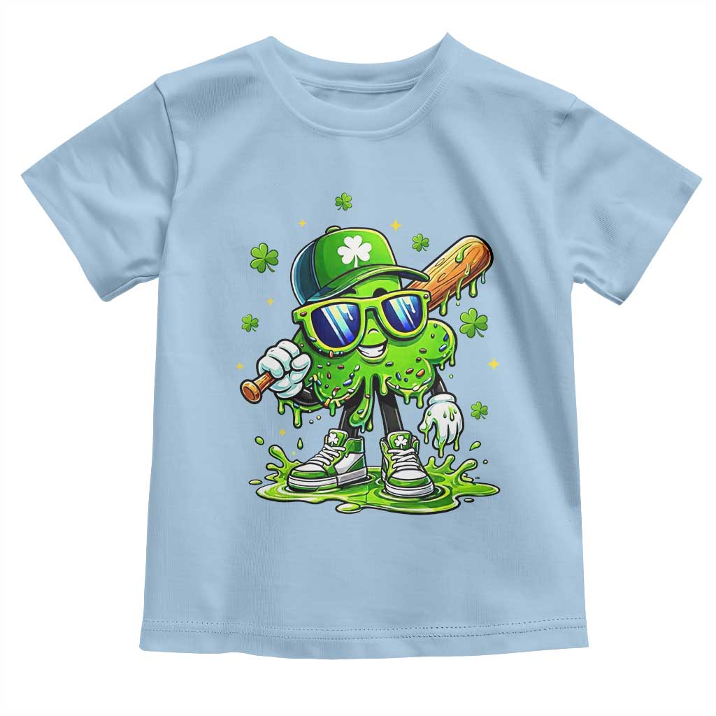 Funny St Patricks Day Clover Baseball Player Gift Toddler T Shirt TS12 Light Blue Print Your Wear