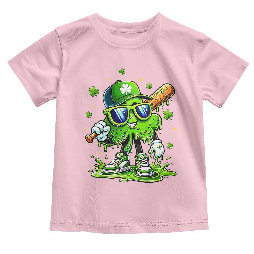 Funny St Patricks Day Clover Baseball Player Gift Toddler T Shirt TS12 Light Pink Print Your Wear