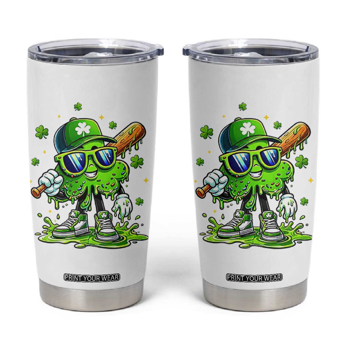 Funny St Patricks Day Clover Baseball Player Gift Tumbler Cup TS12 White Print Your Wear