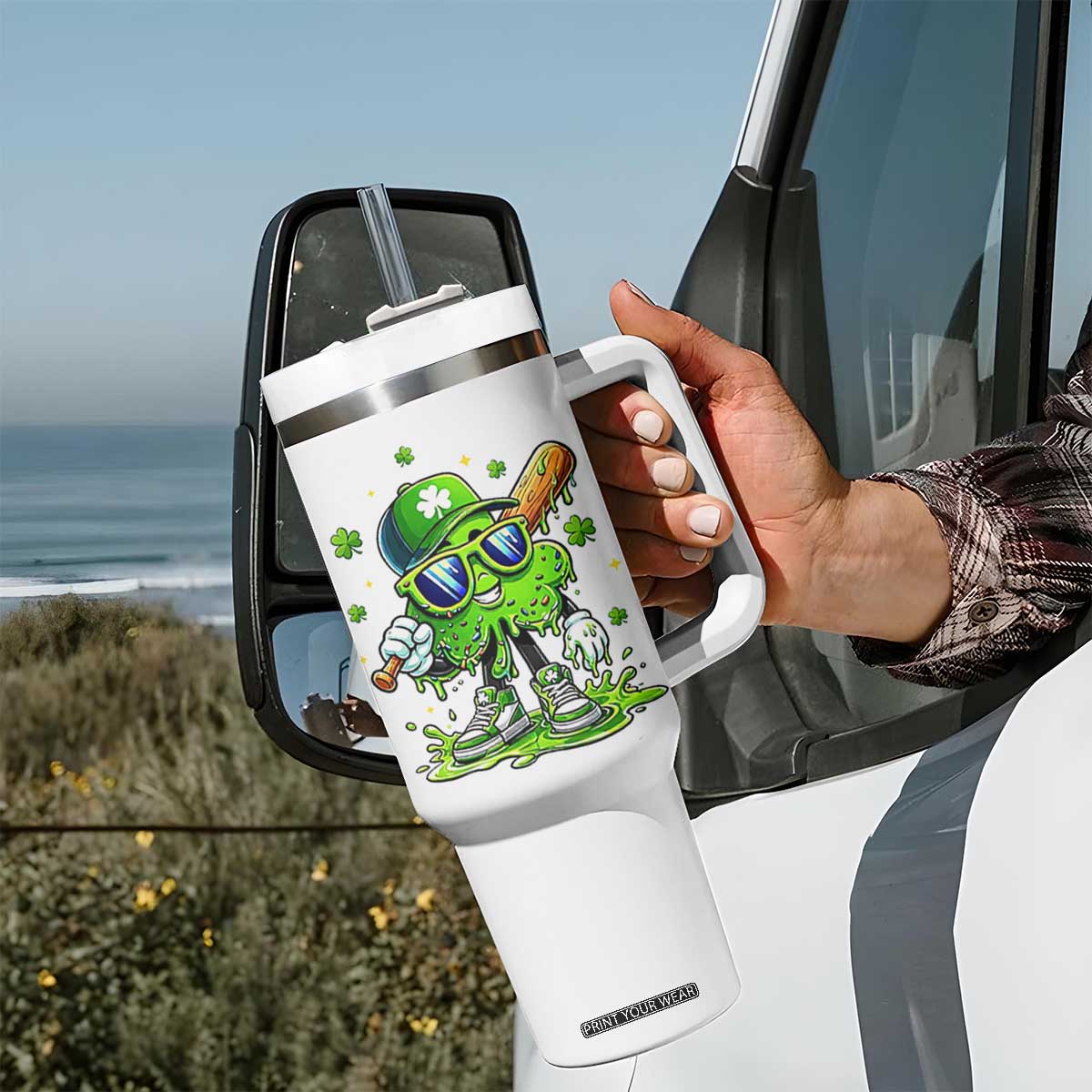 Funny St Patricks Day Clover Baseball Player Gift Tumbler With Handle TS12 Print Your Wear