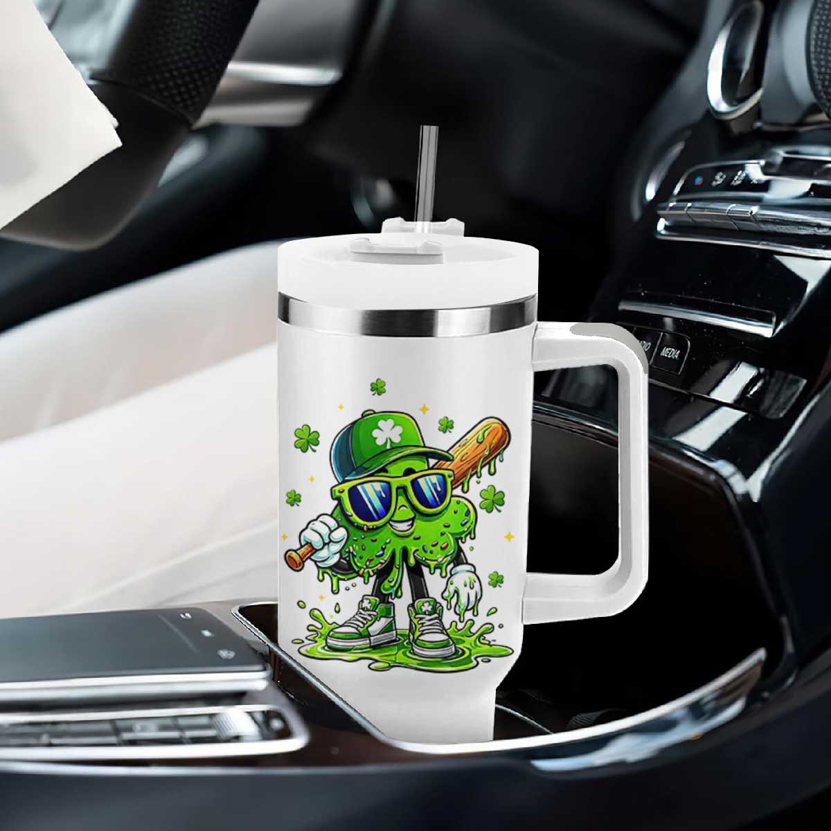 Funny St Patricks Day Clover Baseball Player Gift Tumbler With Handle TS12 Print Your Wear