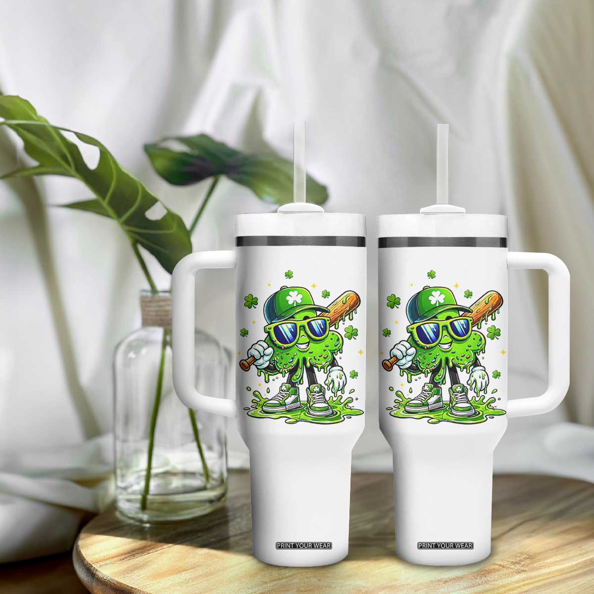 Funny St Patricks Day Clover Baseball Player Gift Tumbler With Handle TS12 Print Your Wear