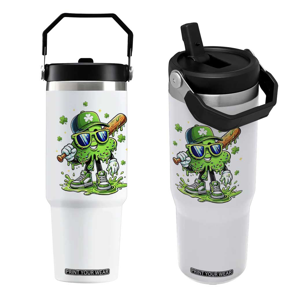 Funny St Patricks Day Clover Baseball Player Gift Flip Straw Tumbler TS12 One Size: 30 oz White Print Your Wear