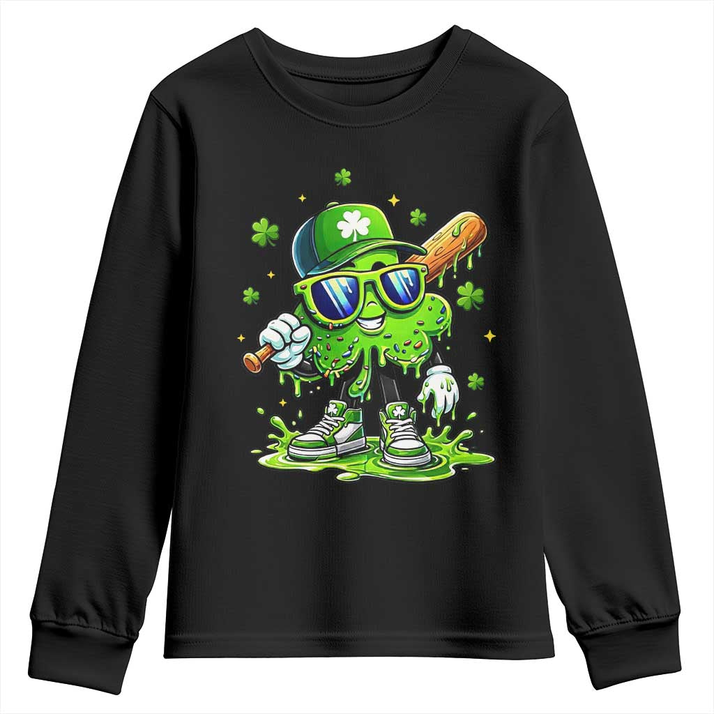 Funny St Patricks Day Clover Baseball Player Gift Youth Sweatshirt TS12 Black Print Your Wear