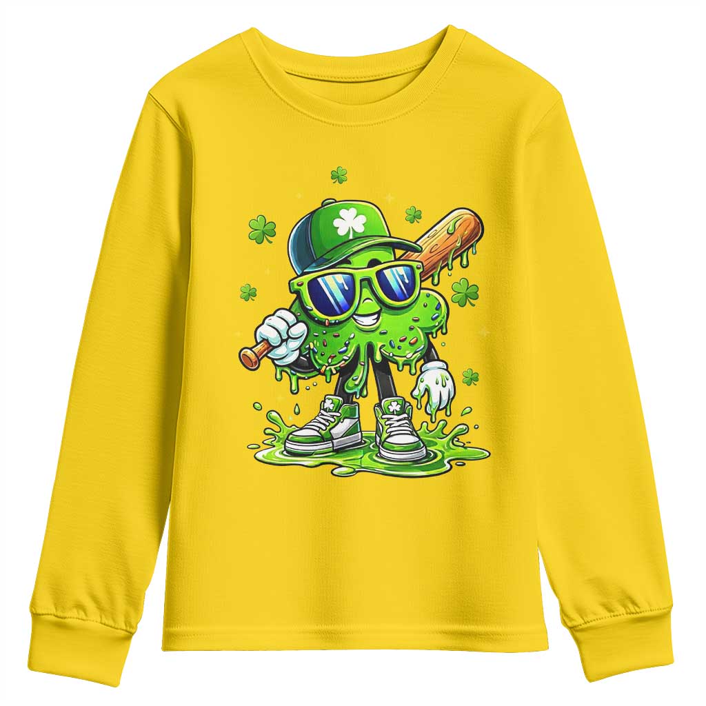 Funny St Patricks Day Clover Baseball Player Gift Youth Sweatshirt TS12 Daisy Print Your Wear