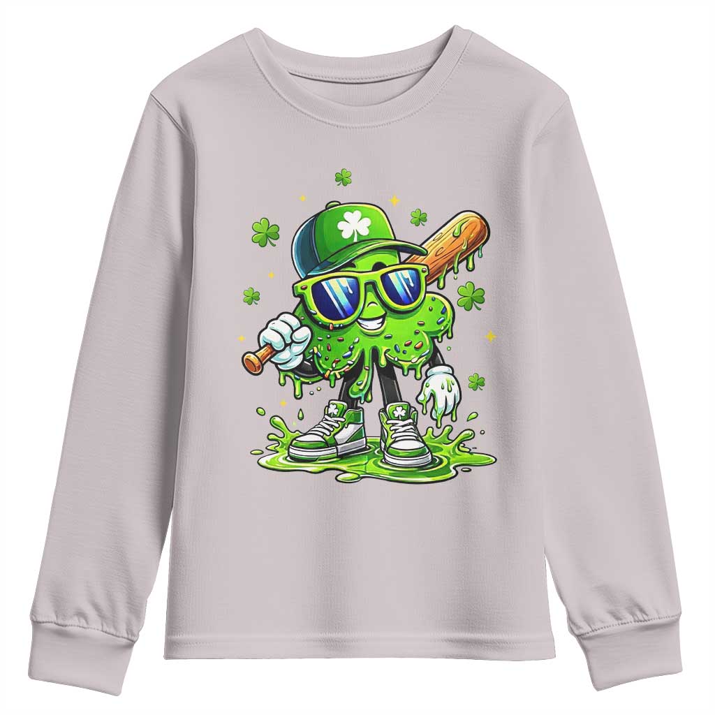 Funny St Patricks Day Clover Baseball Player Gift Youth Sweatshirt TS12 Ice Gray Print Your Wear