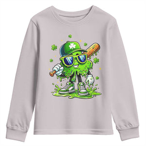 Funny St Patricks Day Clover Baseball Player Gift Youth Sweatshirt TS12 Ice Gray Print Your Wear