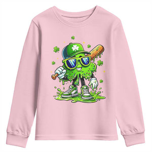 Funny St Patricks Day Clover Baseball Player Gift Youth Sweatshirt TS12 Light Pink Print Your Wear