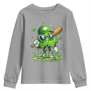Funny St Patricks Day Clover Baseball Player Gift Youth Sweatshirt TS12 Sport Gray Print Your Wear