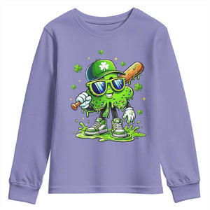 Funny St Patricks Day Clover Baseball Player Gift Youth Sweatshirt TS12 Violet Print Your Wear