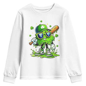 Funny St Patricks Day Clover Baseball Player Gift Youth Sweatshirt TS12 White Print Your Wear