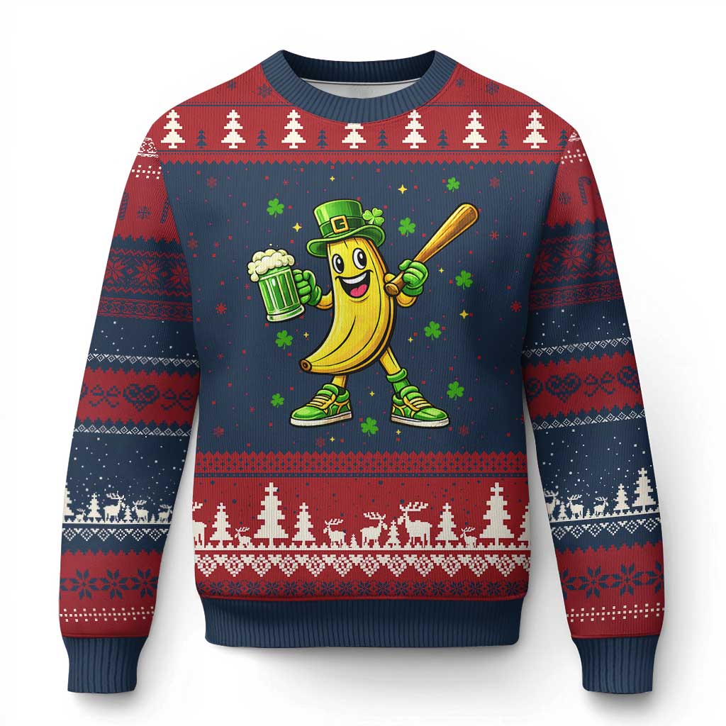 Funny Banana Baseball Player Gift Ugly Christmas Sweater St Patricks Day TS12 Navy Red Print Your Wear