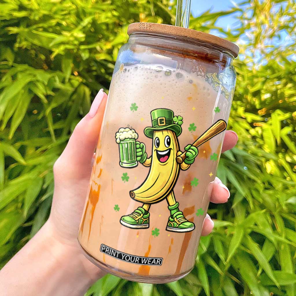 Funny Banana Baseball Player Gift Glass Can St Patricks Day TS12 Black Print Your Wear