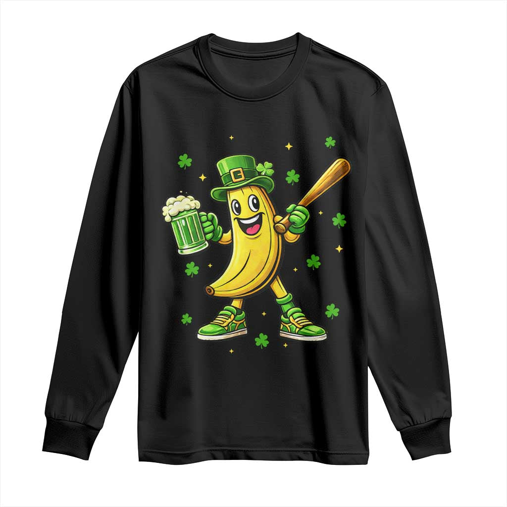 Funny Banana Baseball Player Gift Long Sleeve Shirt St Patricks Day TS12 Black Print Your Wear