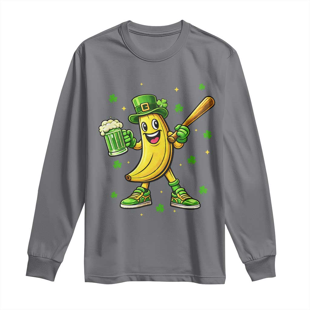Funny Banana Baseball Player Gift Long Sleeve Shirt St Patricks Day TS12 Charcoal Print Your Wear