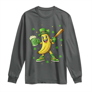 Funny Banana Baseball Player Gift Long Sleeve Shirt St Patricks Day TS12 Dark Heather Print Your Wear