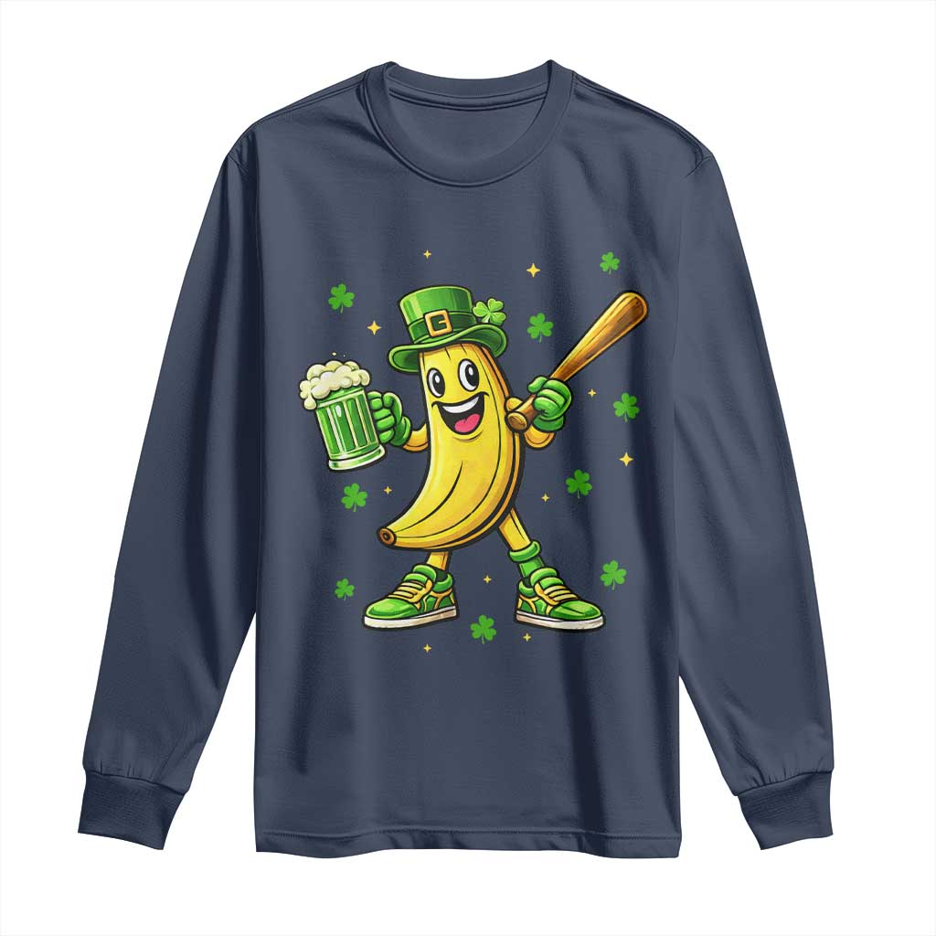 Funny Banana Baseball Player Gift Long Sleeve Shirt St Patricks Day TS12 Navy Print Your Wear