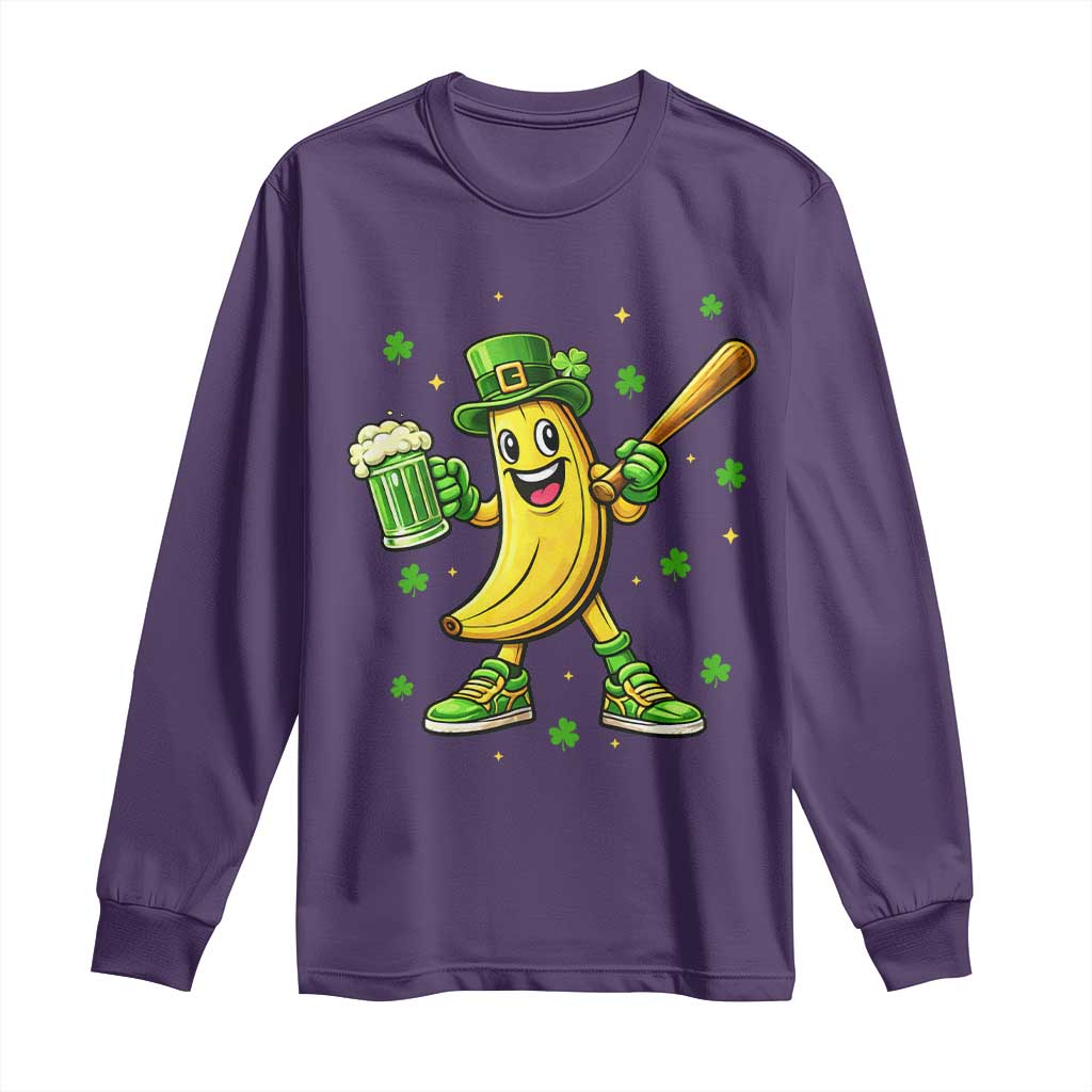 Funny Banana Baseball Player Gift Long Sleeve Shirt St Patricks Day TS12 Purple Print Your Wear