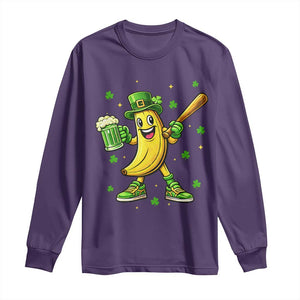 Funny Banana Baseball Player Gift Long Sleeve Shirt St Patricks Day TS12 Purple Print Your Wear