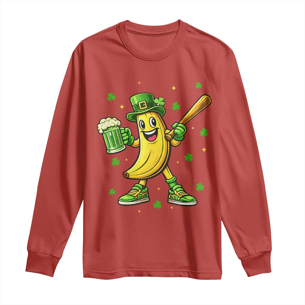Funny Banana Baseball Player Gift Long Sleeve Shirt St Patricks Day TS12 Red Print Your Wear