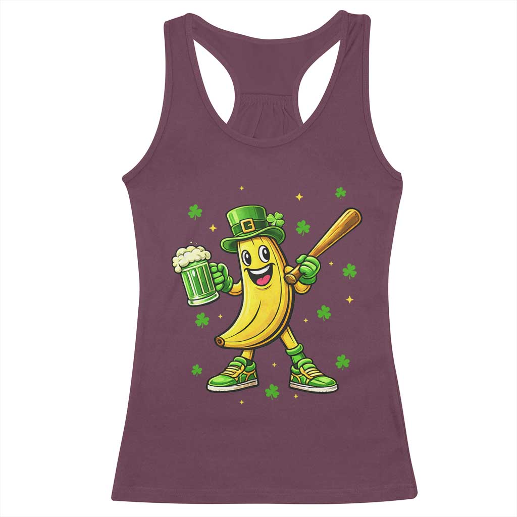 Funny Banana Baseball Player Gift Racerback Tank Top St Patricks Day TS12 Maroon Print Your Wear