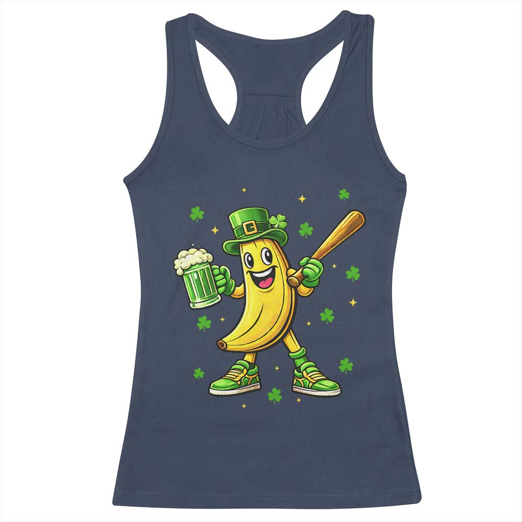 Funny Banana Baseball Player Gift Racerback Tank Top St Patricks Day TS12 Navy Print Your Wear