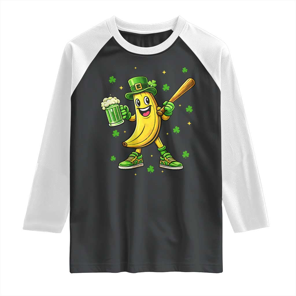 Funny Banana Baseball Player Gift Raglan Shirt St Patricks Day TS12 Black White Print Your Wear