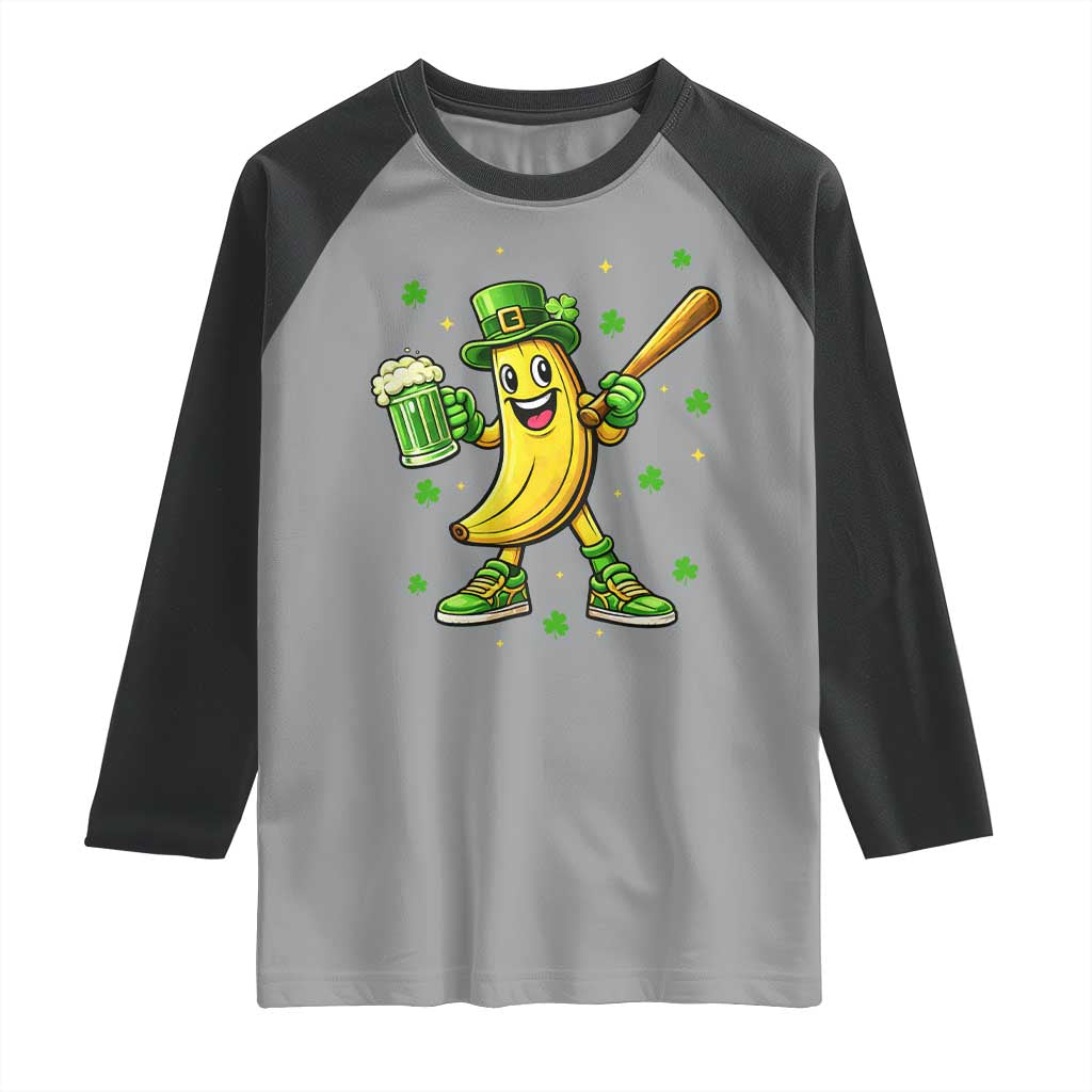 Funny Banana Baseball Player Gift Raglan Shirt St Patricks Day TS12 Sport Gray Black Print Your Wear