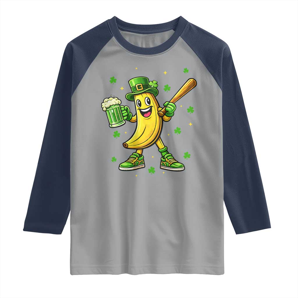 Funny Banana Baseball Player Gift Raglan Shirt St Patricks Day TS12 Sport Gray Navy Print Your Wear
