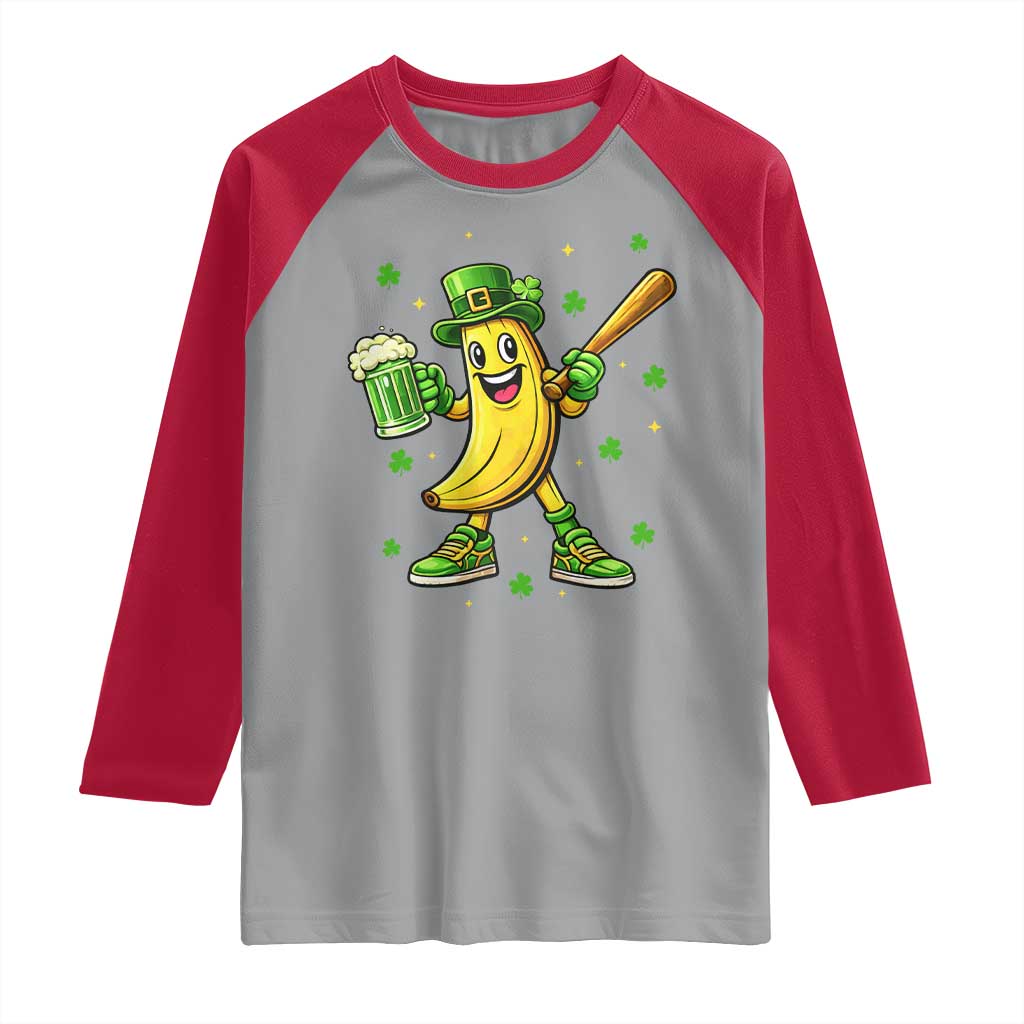 Funny Banana Baseball Player Gift Raglan Shirt St Patricks Day TS12 Sport Gray Red Print Your Wear
