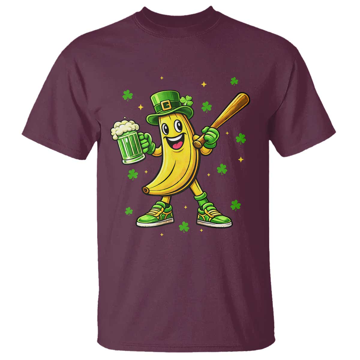 Funny Banana Baseball Player Gift T Shirt St Patricks Day TS12 Maroon Print Your Wear