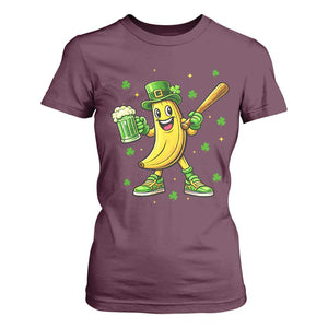 Funny Banana Baseball Player Gift T Shirt For Women St Patricks Day TS12 Maroon Print Your Wear