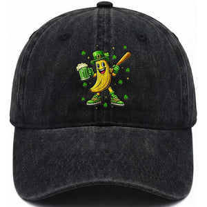 Funny Banana Baseball Player Gift Washed Cotton Baseball Cap St Patricks Day TS12 Washed Cap Universal Fit Black Print Your Wear