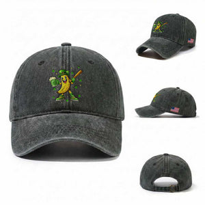 Funny Banana Baseball Player Gift Washed Cotton Baseball Cap St Patricks Day TS12 Washed Cap Universal Fit Dark Green Print Your Wear