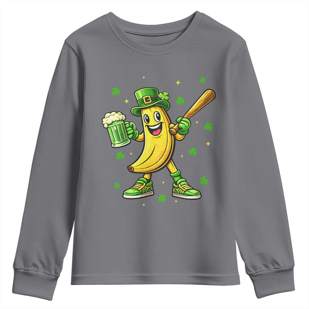 Funny Banana Baseball Player Gift Youth Sweatshirt St Patricks Day TS12 Charcoal Print Your Wear