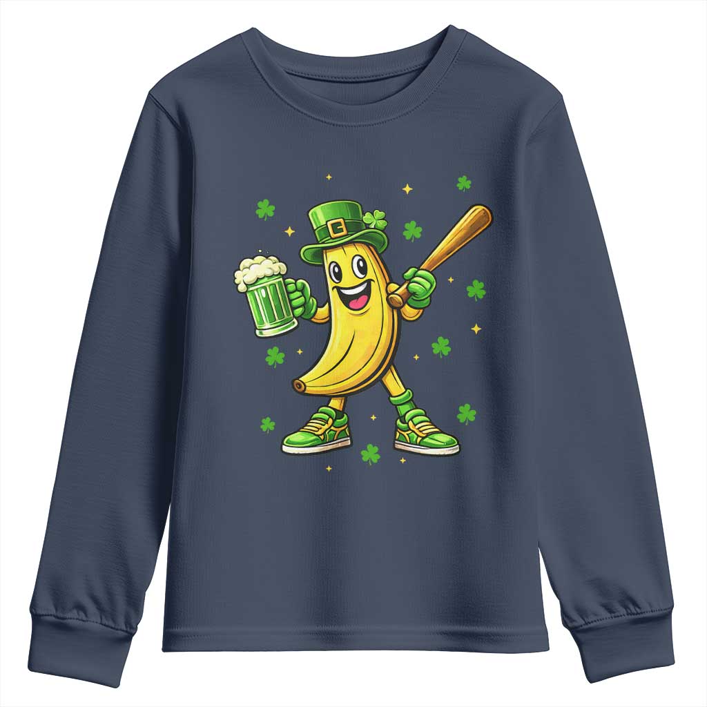 Funny Banana Baseball Player Gift Youth Sweatshirt St Patricks Day TS12 Navy Print Your Wear