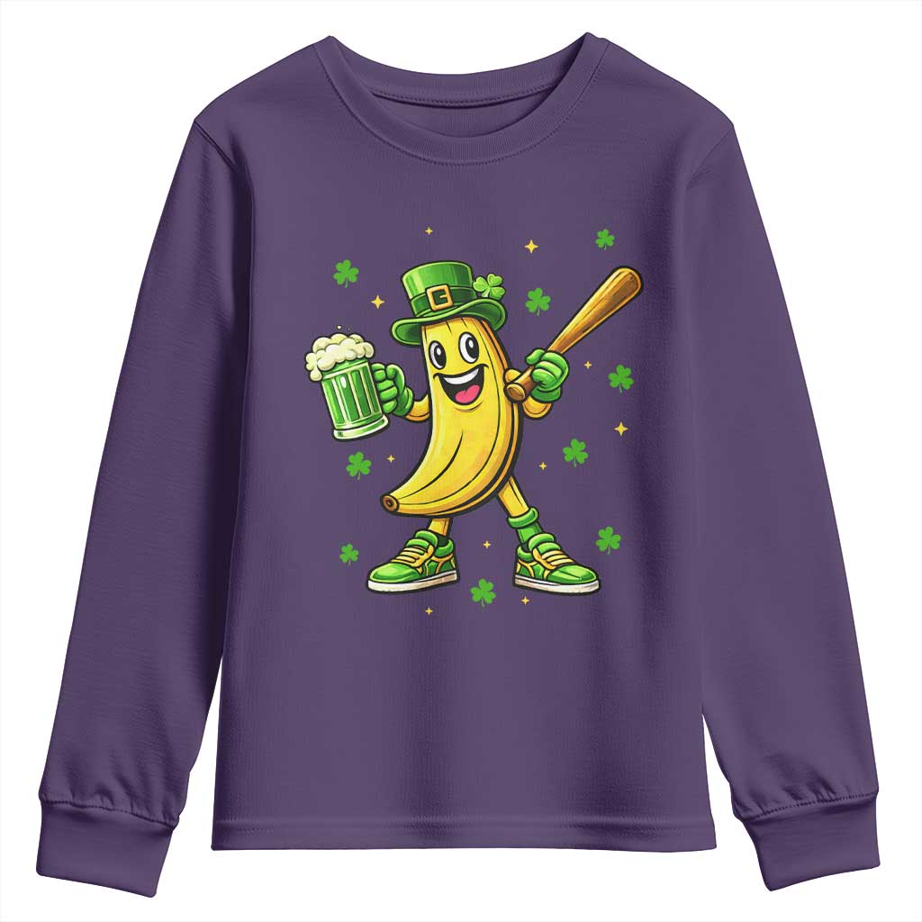 Funny Banana Baseball Player Gift Youth Sweatshirt St Patricks Day TS12 Purple Print Your Wear