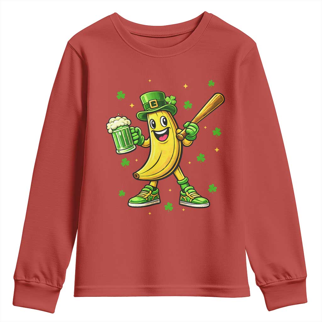 Funny Banana Baseball Player Gift Youth Sweatshirt St Patricks Day TS12 Red Print Your Wear